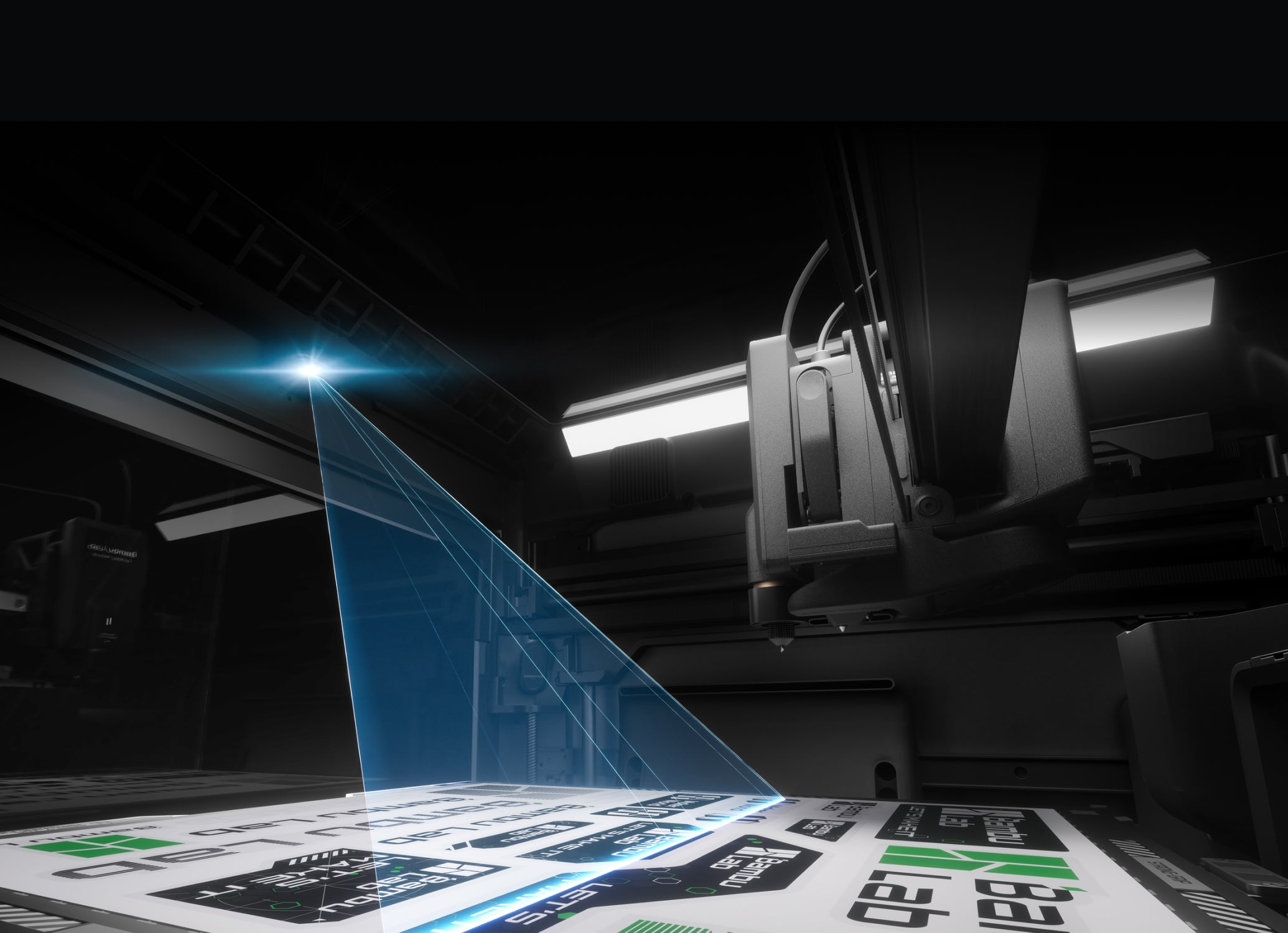 High-tech machine with a transparent panel in a dark room