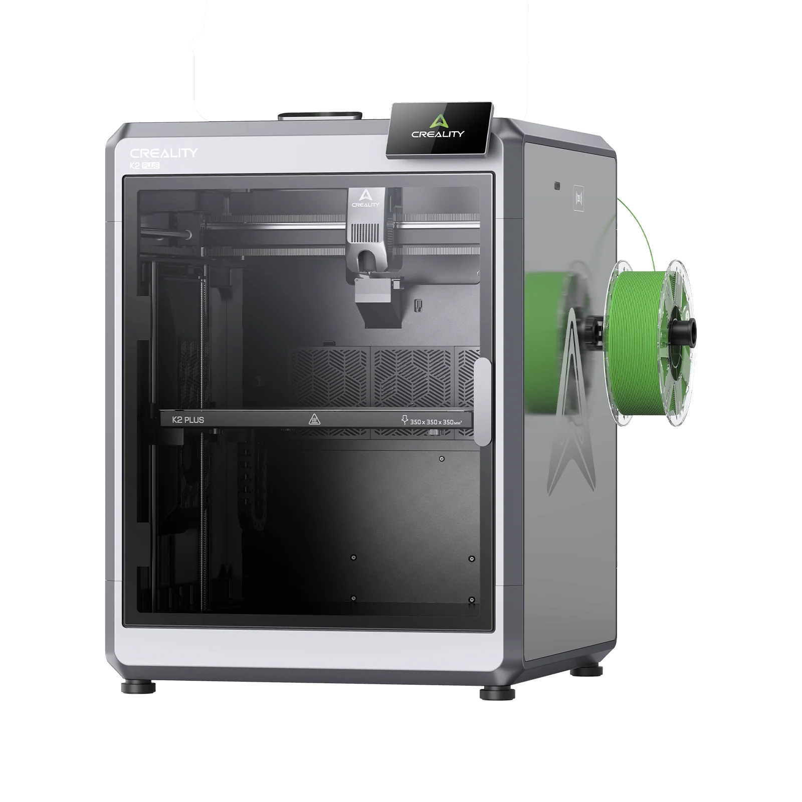 Additronix Creality K2 Plus 3D printer with metal frame, touchscreen display, and filament spool holder for precise 3D printing.