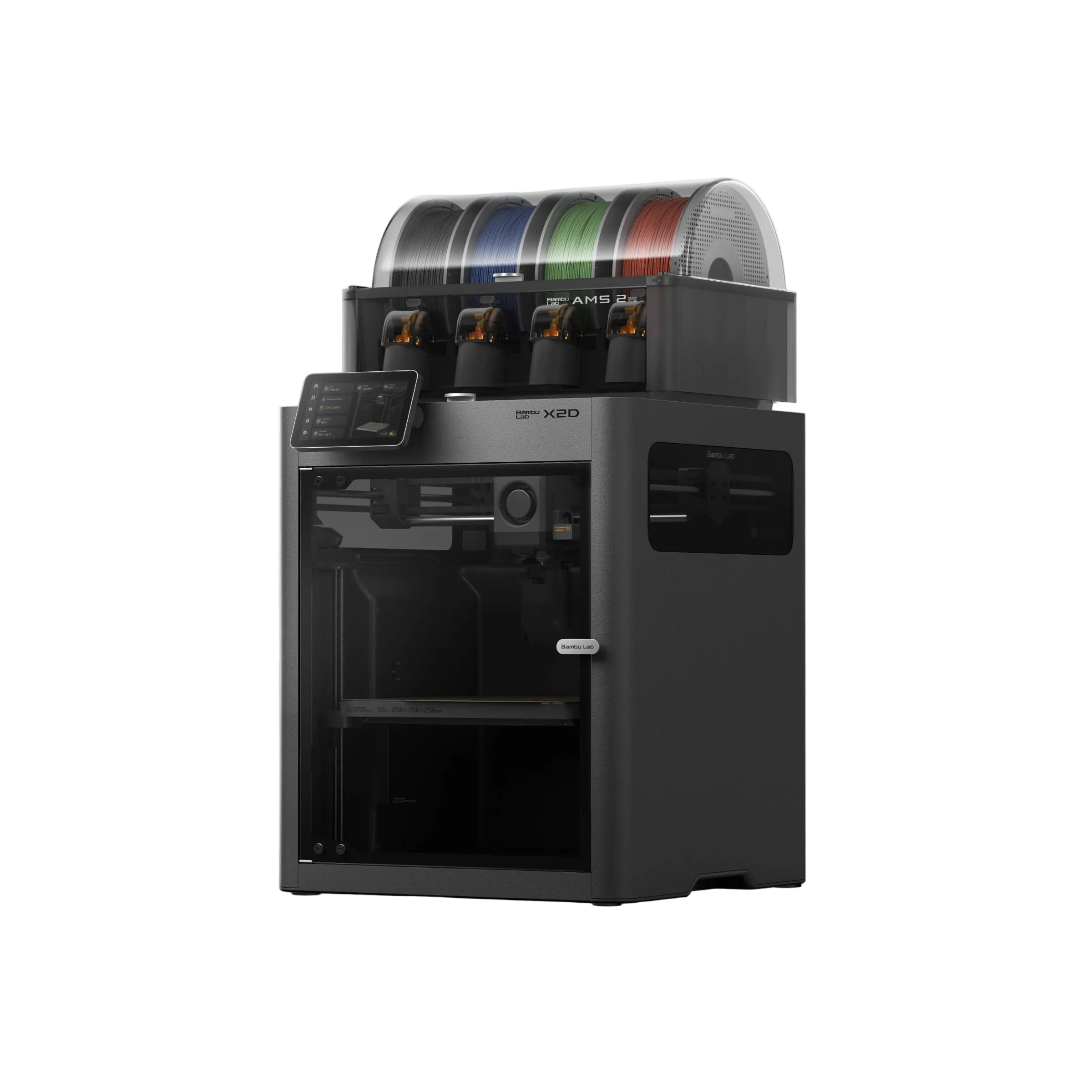 Additronix Bambu Lab X2D Combo 3D printer with dual extrusion and touchscreen interface, shown in a clean, modern workspace.