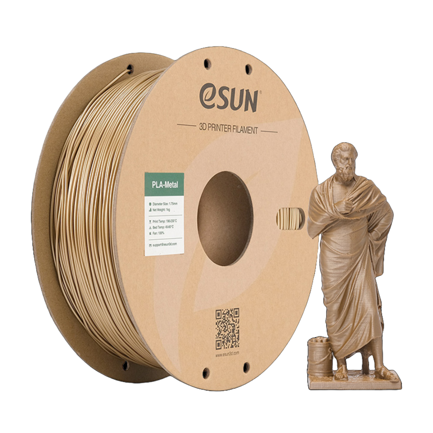 Additronix eSUN PLA Metal filament in antique brass color, 1.75mm, 1kg spool for 3D printing.