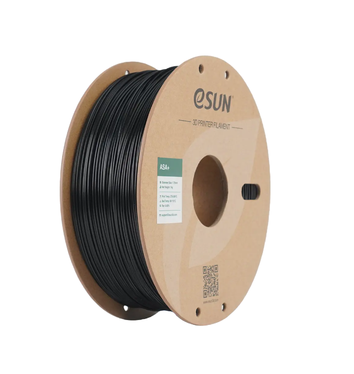 Black eSUN ASA+ filament by Additronix, 1.75mm diameter, 1kg spool, ideal for durable 3D printing applications.