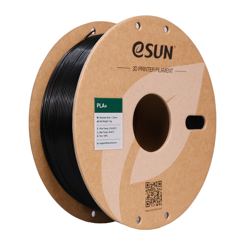 Black eSUN PLA+ filament by Additronix, 1.75mm, 1kg spool for 3D printing.