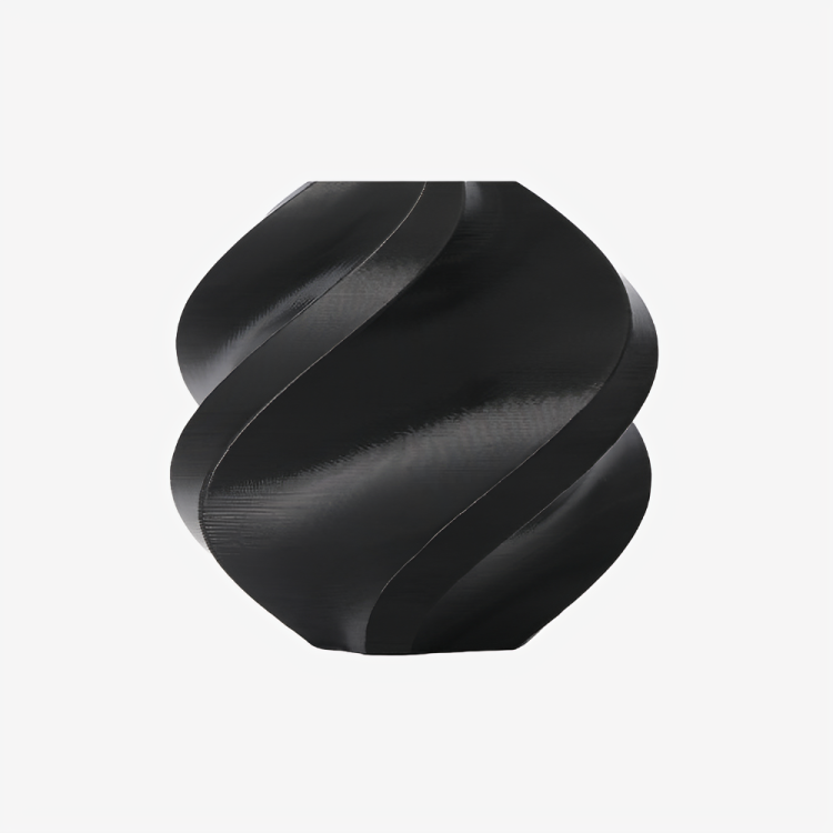 Black Bambu Lab PC FR filament spool by Additronix, showing the textured surface and packaging for 3D printing.