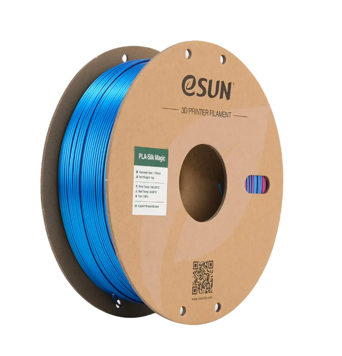 Additronix eSUN PLA-Silk Magic filament in black, coral pink, 1.75mm, 1kg spool, showcasing vibrant, glossy 3D printing material.