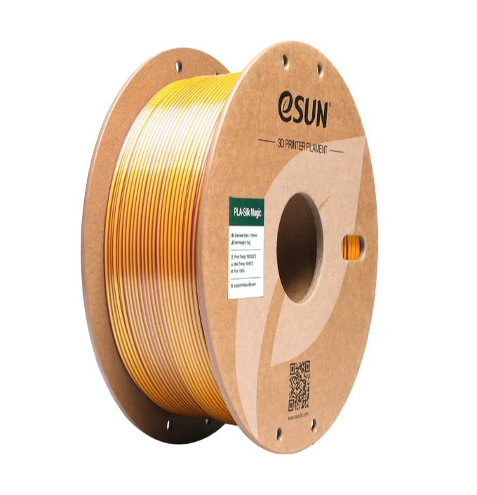 Black and coral pink eSUN PLA-Silk Magic filament by Additronix, showing 1.75mm 1kg spool of vibrant 3D printing filament.