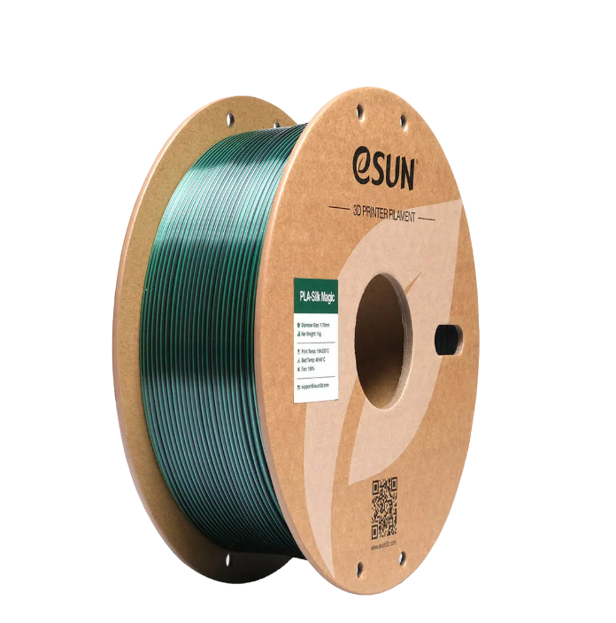 Black and coral pink eSUN PLA-Silk Magic filament spool by Additronix, 1.75mm, 1kg, showcasing vibrant, shiny 3D printing filament.