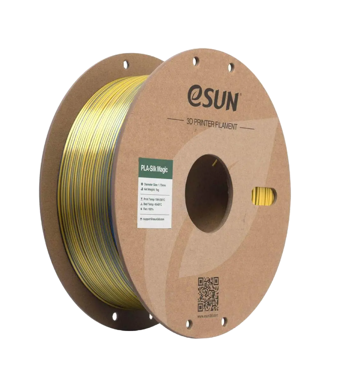 Additronix eSUN PLA-Silk Magic filament in black, coral, and pink colors, 1.75mm, 1kg spool for 3D printing.