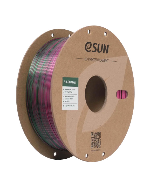 Additronix eSUN PLA-Silk Magic filament in black, coral pink, 1.75mm, 1kg spool, showcasing vibrant 3D printing material