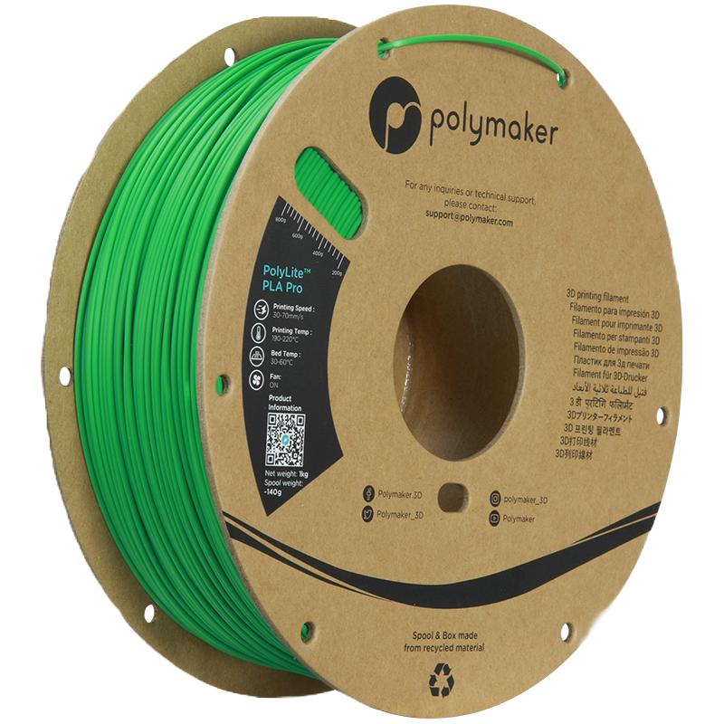 Black Additronix PolyLite PLA Pro filament spool with 1.75mm diameter and 1kg weight, showing the filament and packaging.