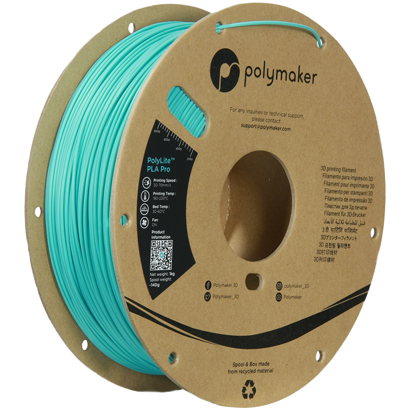 Additronix PolyLite PLA Pro filament spool in black, 1.75mm, 1kg, showing the filament roll and packaging details.