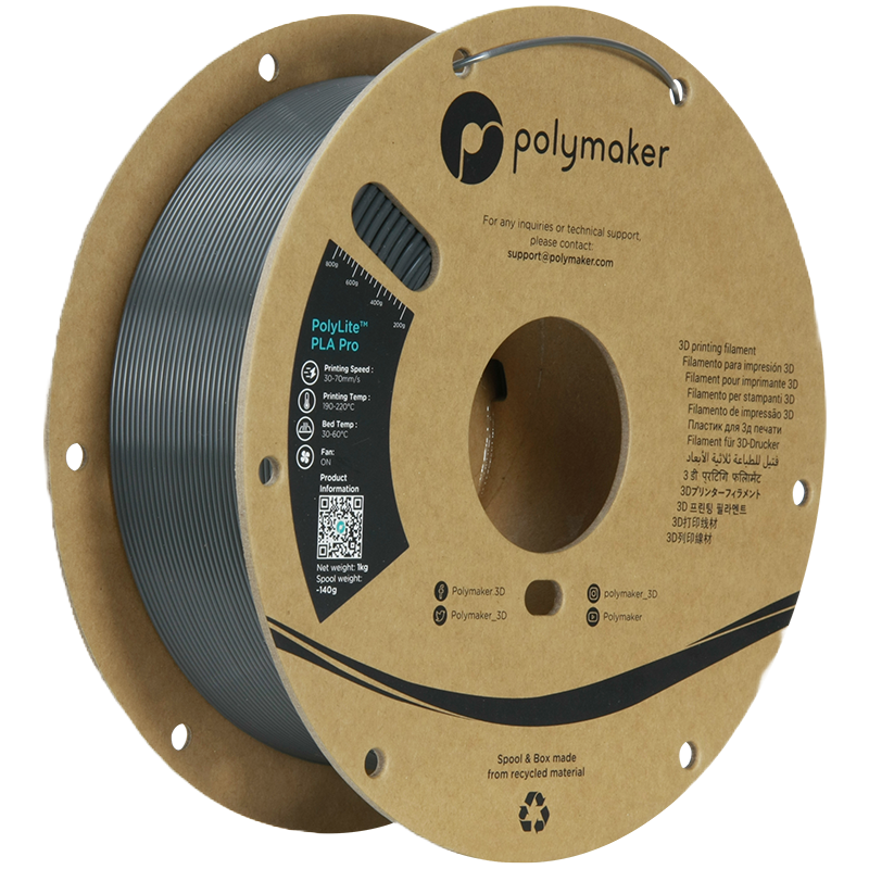 Black Additronix PolyLite PLA Pro filament spool, 1.75mm, 1kg, suitable for 3D printing.
