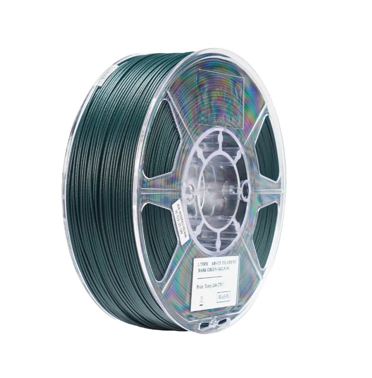 Additronix eSUN ABS-CF filament spool in dark green, durable carbon fiber reinforced 3D printing filament for strong, high-quality prints.