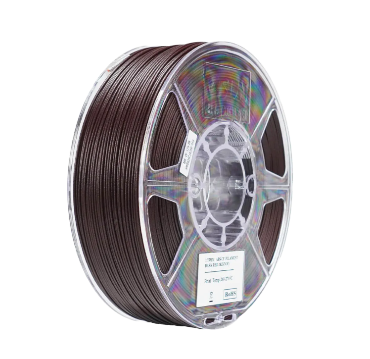 Additronix eSUN ABS-CF filament spool in dark red, showcasing the durable carbon fiber reinforced 3D printing filament.