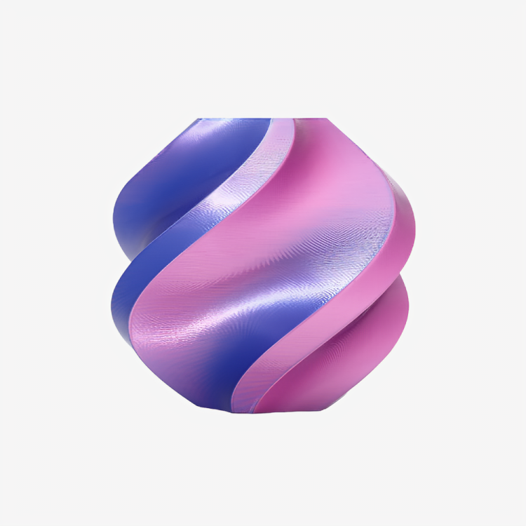 Additronix Bambu Lab PLA Silk filament in neon city blue and magenta, featuring multi-color, shiny silk finish for 3D printing.