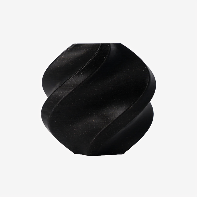 Black Bambu Lab PLA Sparkle filament by Additronix, showcasing a shiny, textured onyx-colored 3D printing filament.