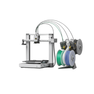 3D printer with spools of filament on a white background