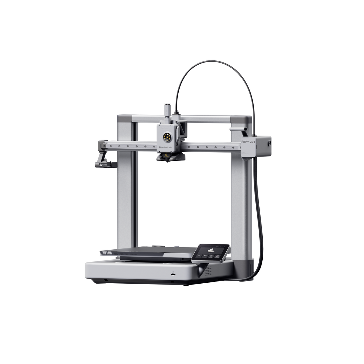 Additronix Bambu Lab A1 Combo 3D printer seen from front tilt view, showcasing its sleek design and print bed area.