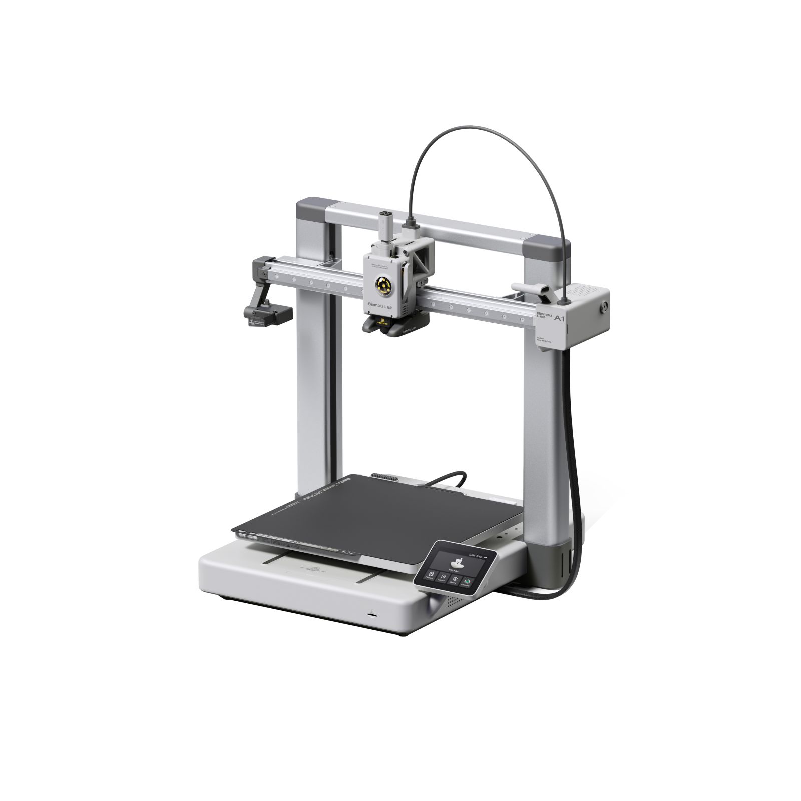 Top view of Additronix Bambu Lab A1 Combo 3D printer showing its build plate and filament storage area.