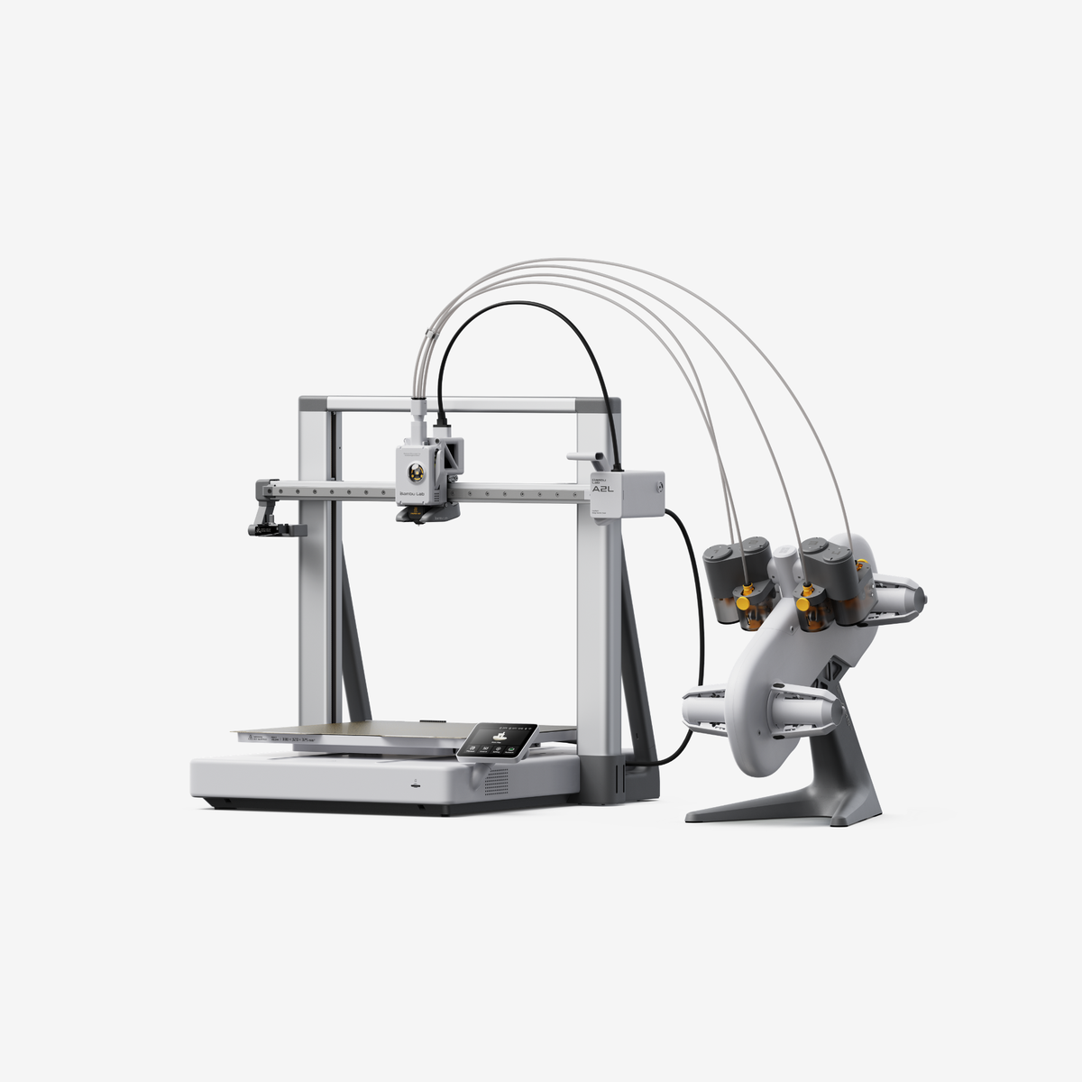 Additronix Bambu Lab A2L Combo 3D printer with dual extruders and sleek design, shown in a clean, modern workspace.