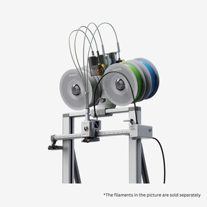 Additronix Bambu Lab A2L Combo 3D printer with mounted filaments, showcasing the device and filament spools in a close-up view.