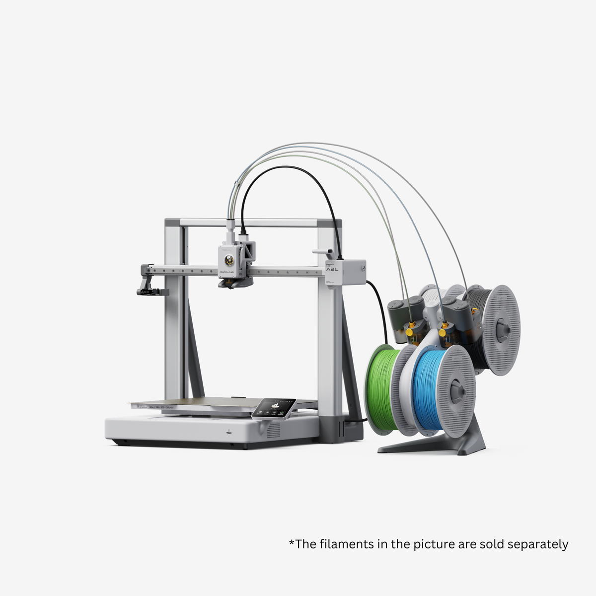 Bambu Lab A2L 3D printer combo kit by Additronix with filaments, featuring the printer and filament spools in the image.