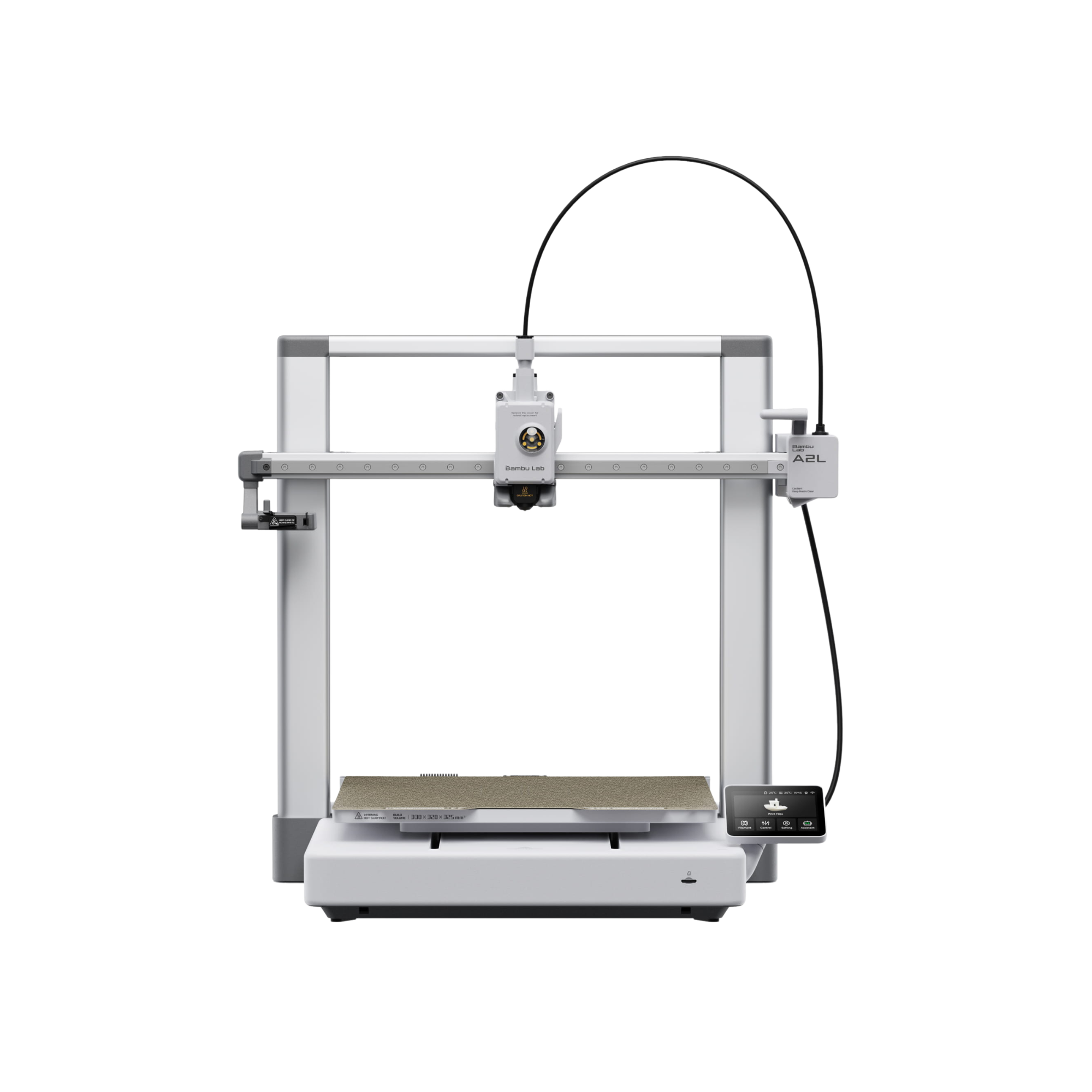 Additronix Bambu Lab A2L 3D printer front view showing filament loading area and control panel.