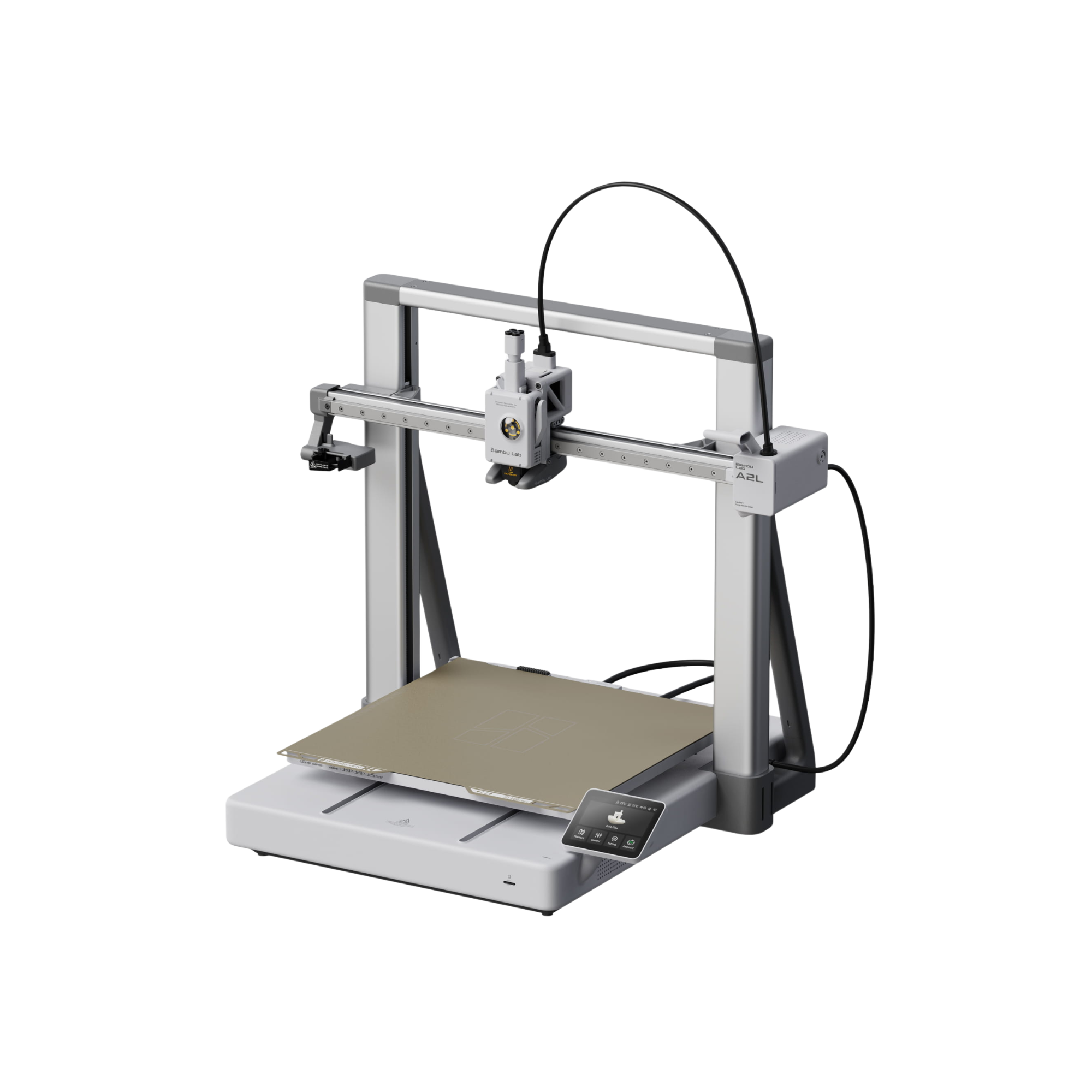 Additronix Bambu Lab A2L 3D printer top view showing the print bed and nozzle assembly in a detailed perspective