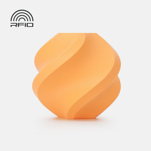 Additronix Bambu Lab PLA Pure filament in apricot color, showing the spool and vibrant filament for 3D printing.