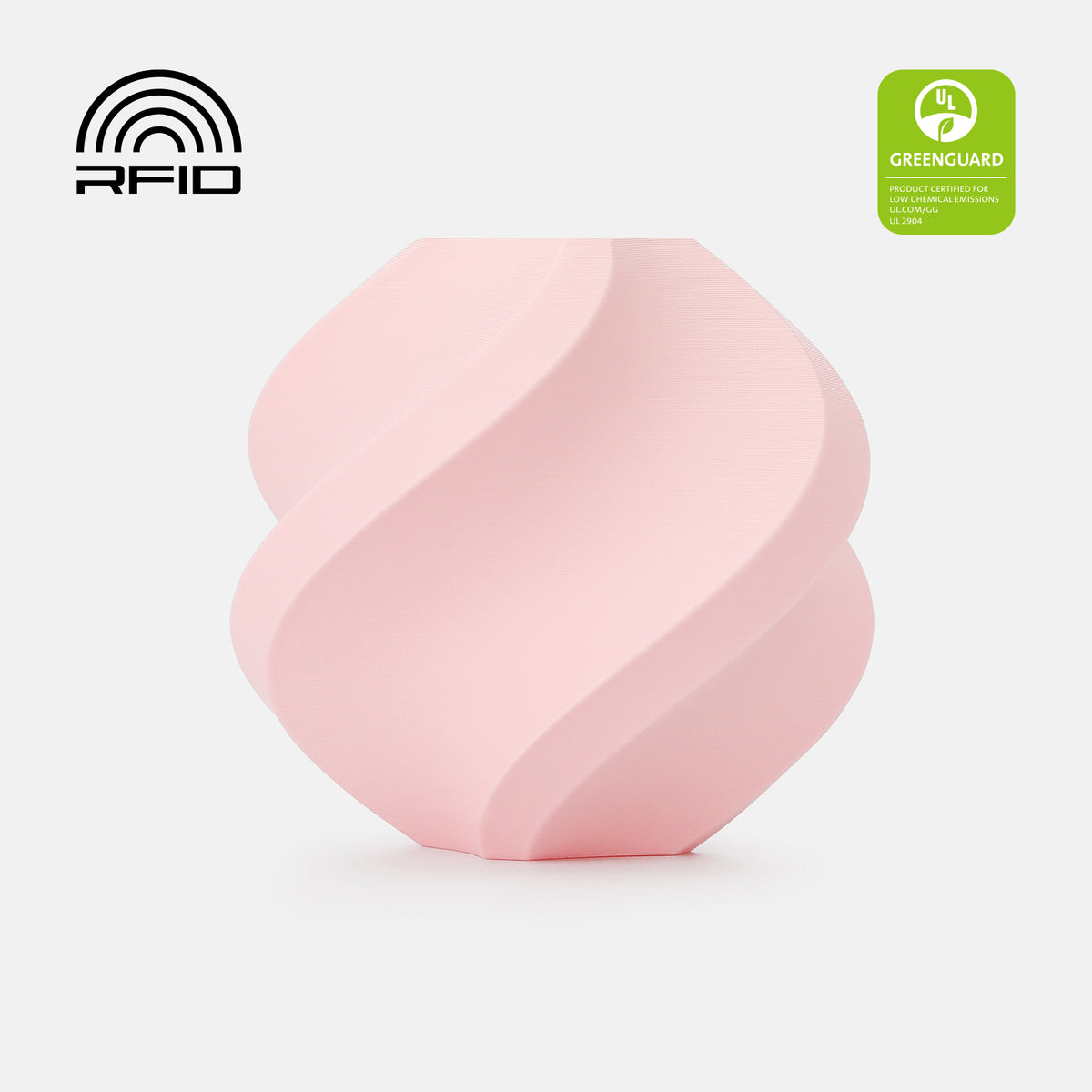 Milky pink Bambu Lab PLA Pure filament by Additronix, showcasing smooth, vibrant 3D printing filament in a close-up shot.