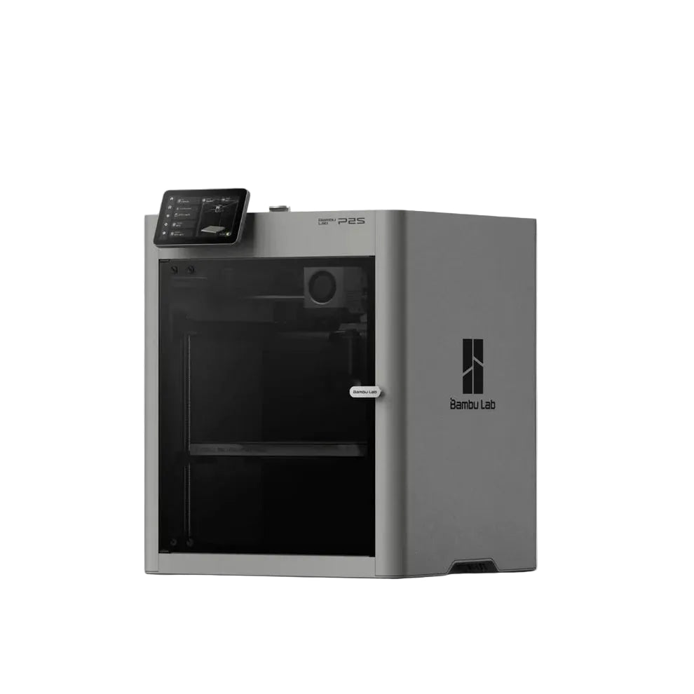 Additronix Bambu Lab P2S 3D printer with sleek design, featuring build platform, control screen, and filament spool holder.