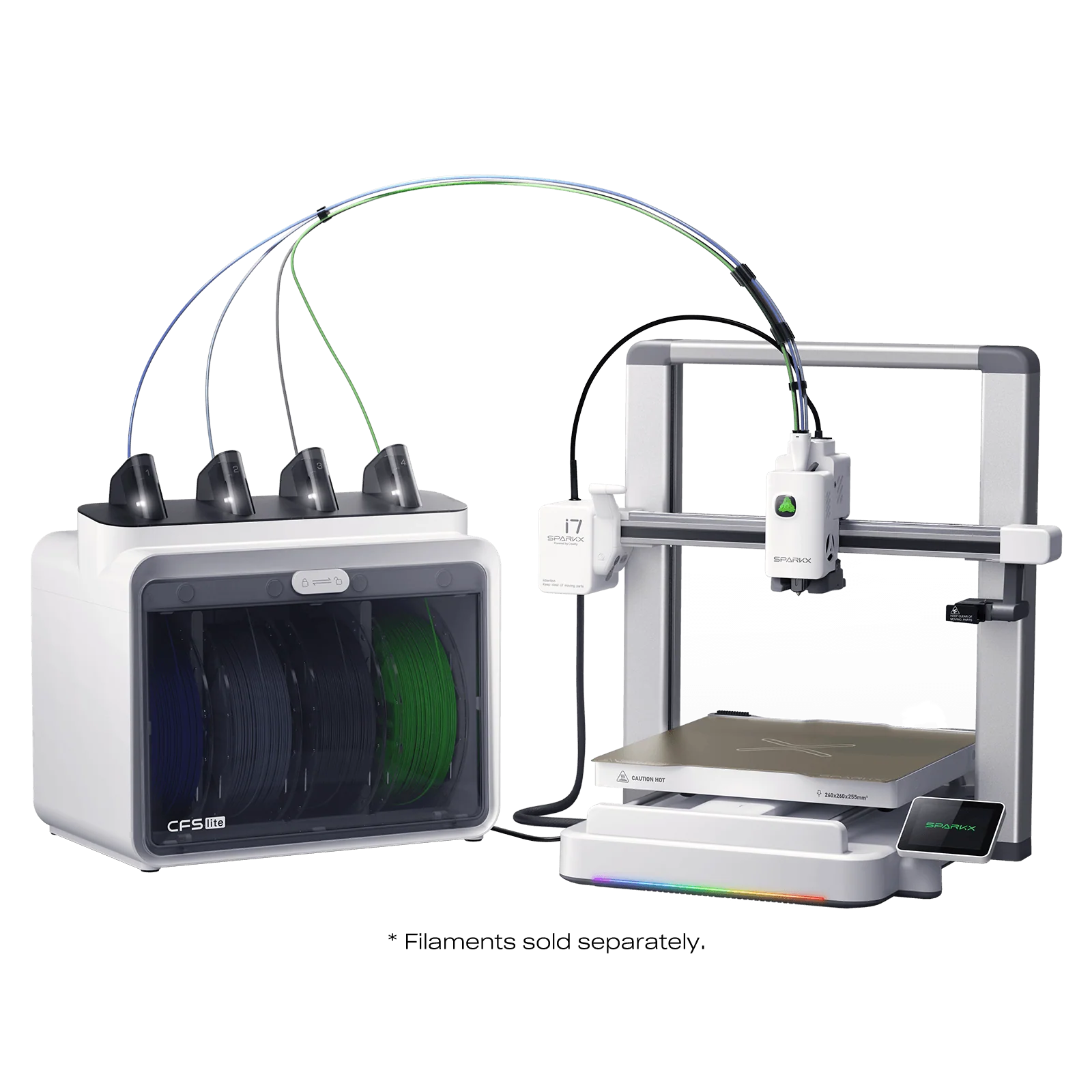 Additronix Creality SPARKX i7 3D printer with transparent enclosure and built-in touchscreen display on a work table.