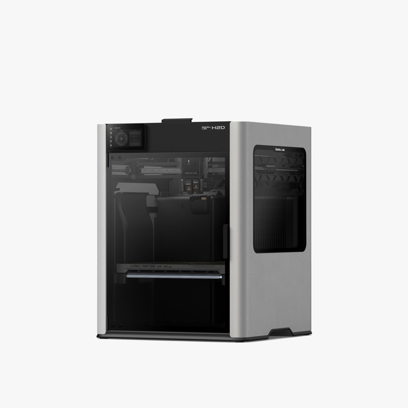 Additronix Bambu Lab H2D 3D printer with a sleek design, showing the printer's build area and control panel.