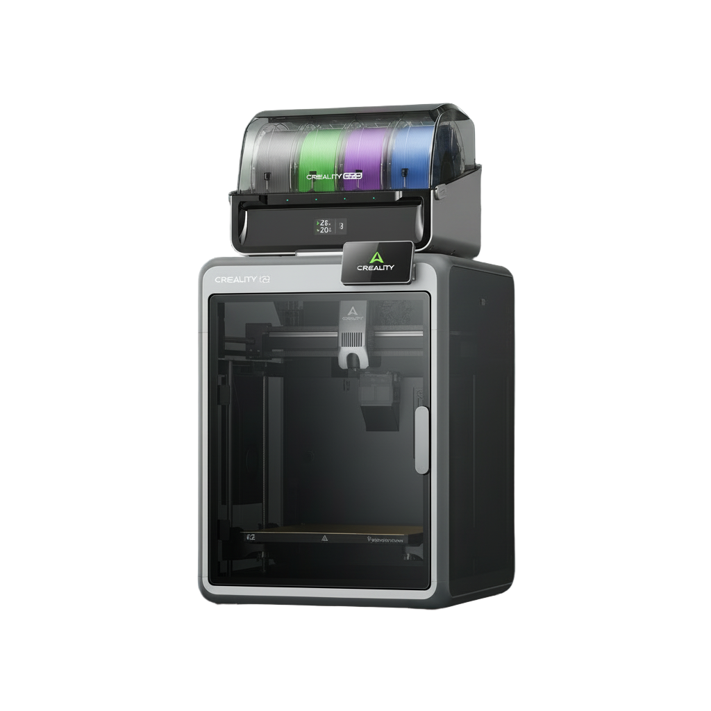 3D printer with a spool of filament on a green gradient background