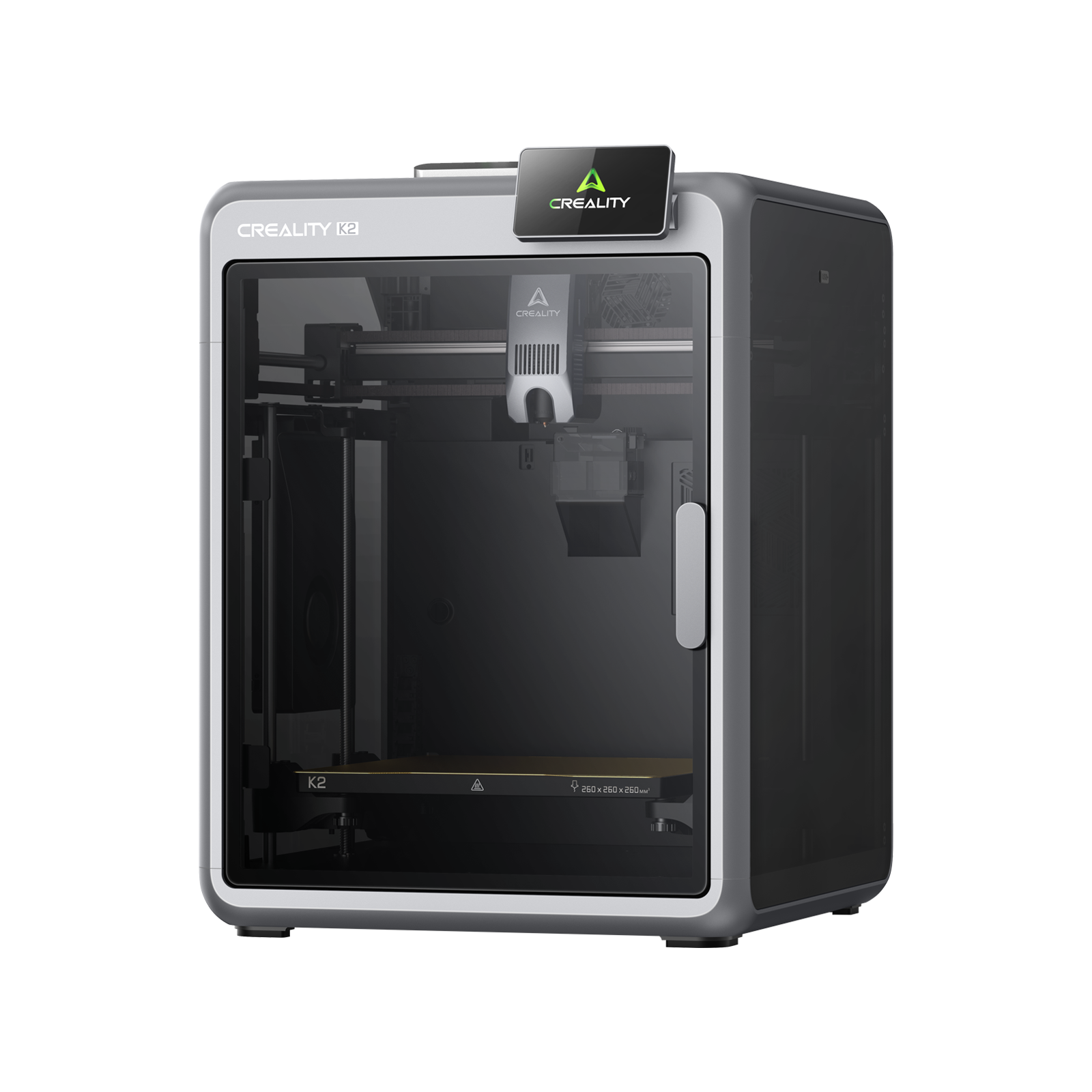 Additronix Creality K2 3D printer with a modern design, showing the printing bed and control panel in a well-lit workspace.