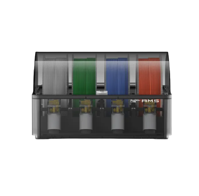 Additronix Bambu Lab AMS automatic material system accessory with multiple filament spools and control components for 3D printing.