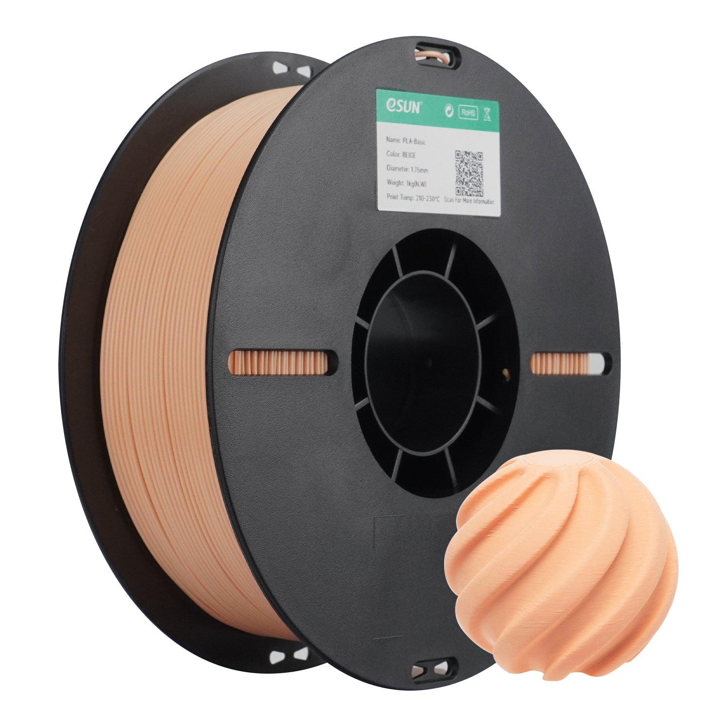 Red eSUN PLA BASIC filament spool from Additronix, shown with a close-up of the brick-red 3D printing filament.