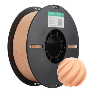 Red eSUN PLA BASIC filament spool from Additronix, shown with a close-up of the brick-red 3D printing filament.