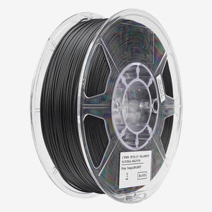 Black eSUN PETG-CF filament spool from Additronix, showing the textured surface and label with product details.