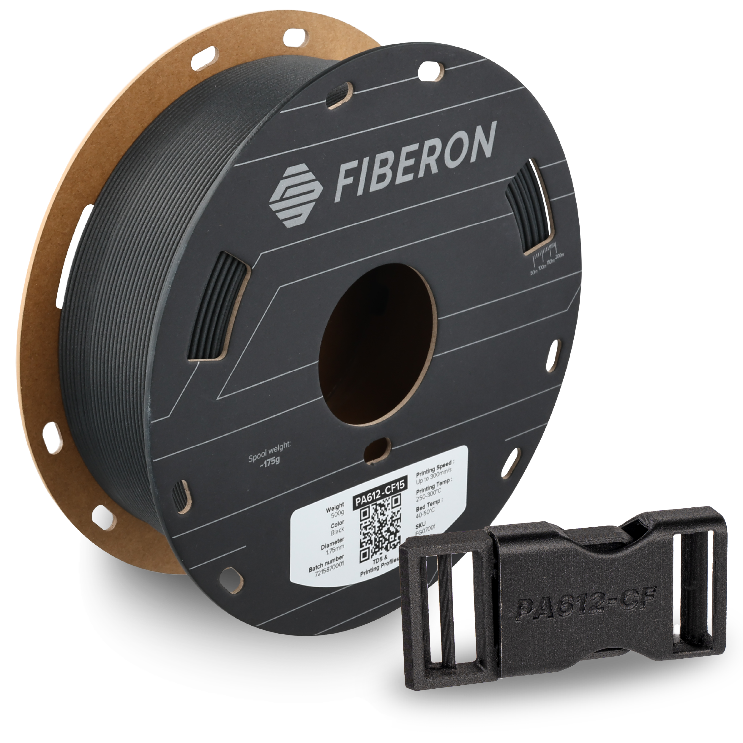 Additronix Fiberon PA612-CF15 filament spool showing bright blue, flexible filament for 3D printing applications.