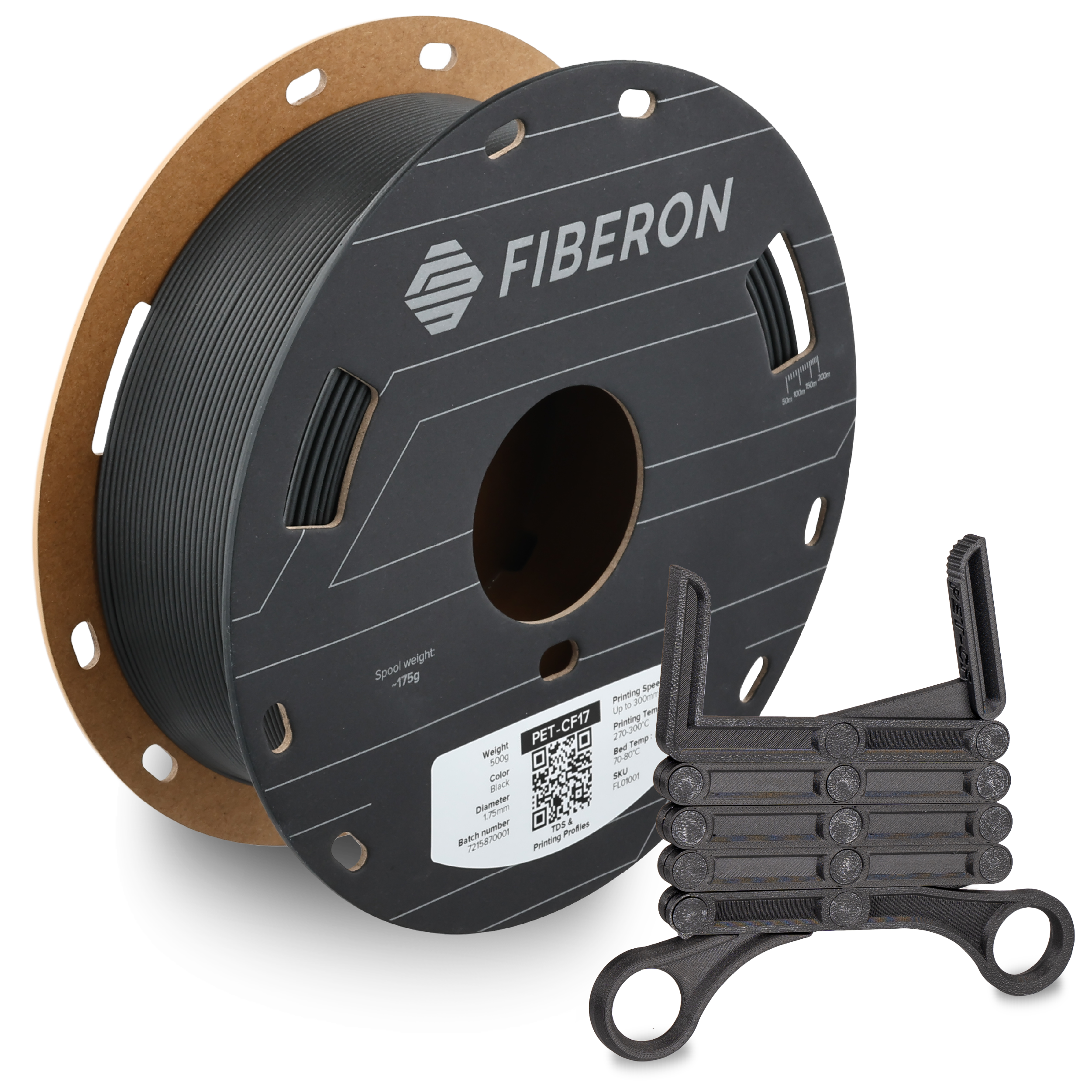 Additronix Fiberon PET-CF17 filament spool, showcasing clear, flexible filament for 3D printing applications.