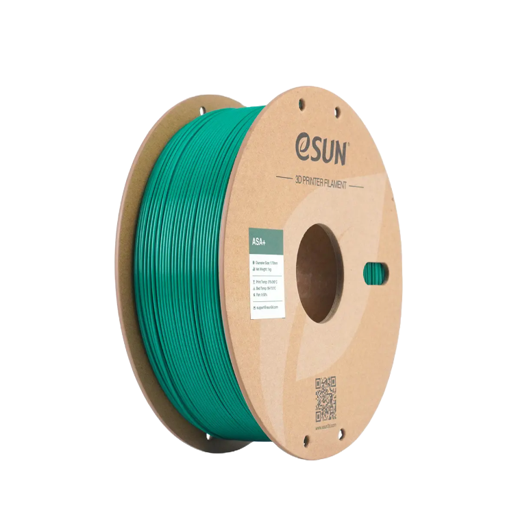 Black Additronix eSUN ASA+ filament spool, 1.75mm diameter, 1kg, suitable for 3D printing with durable, weather-resistant plastic.