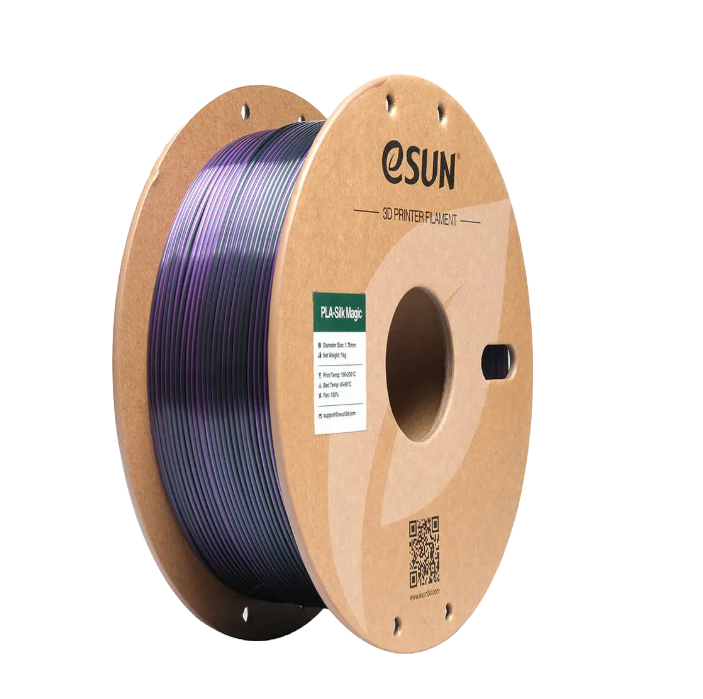 Additronix eSUN PLA-Silk Magic filament in black, coral, and pink colors, 1.75mm, 1kg spool for 3D printing.