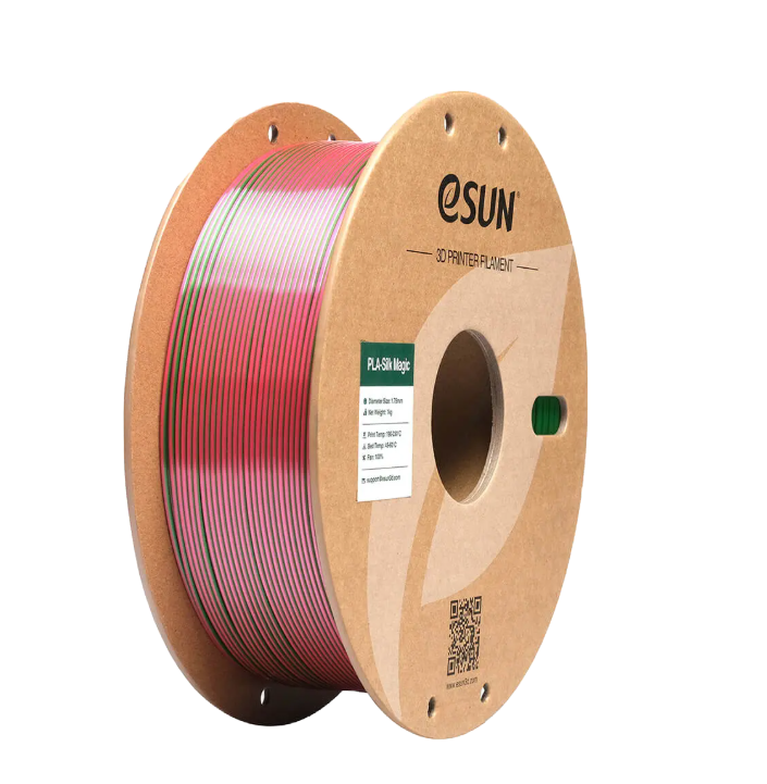 Black and coral pink eSUN PLA-Silk Magic filament by Additronix, 1.75mm, 1kg spool for 3D printing.