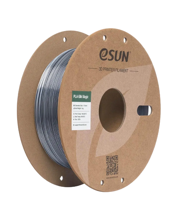 Additronix eSUN PLA-Silk Magic filament in black, coral, and pink colors, 1.75mm diameter, 1 kg spool for 3D printing.