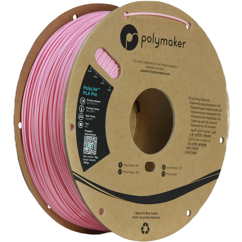 Black Additronix PolyLite PLA Pro filament spool, 1.75mm diameter, 1kg weight for 3D printing.