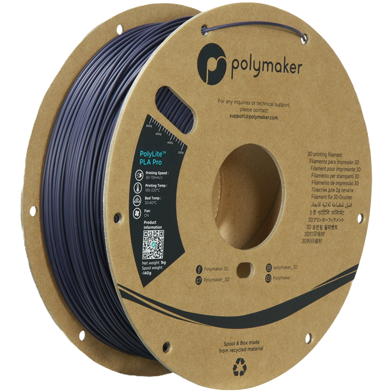 Black Additronix PolyLite PLA Pro filament spool with 1.75mm diameter and 1kg weight for 3D printing.