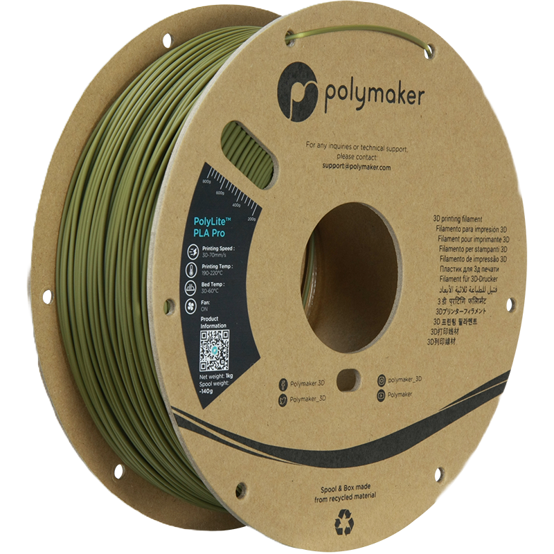 Additronix PolyLite PLA Pro filament spool in black, 1.75mm, 1kg, showing the filament roll with black color and product label.