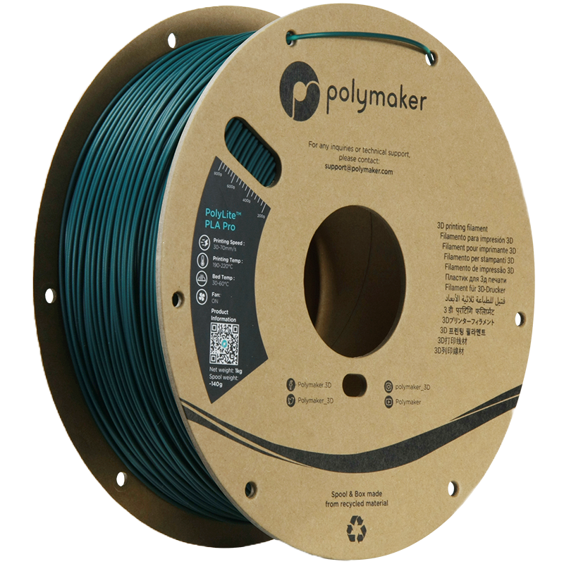 Black Additronix PolyLite PLA Pro filament spool, 1.75mm, 1kg, suitable for 3D printing and precise filament extrusion.