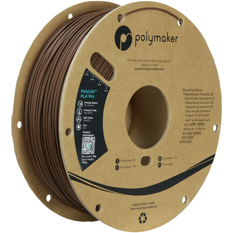 Black Additronix PolyLite PLA Pro filament spool, 1.75mm diameter, 1kg package, high-quality 3D printing filament.