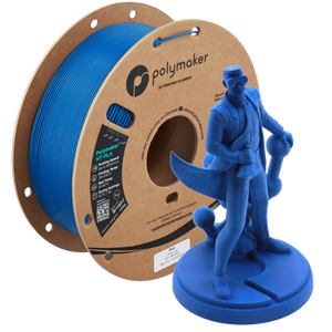 Blue Polymaker HT-PLA filament by Additronix, showing a spool of high-temperature 3D printing filament with blue color.